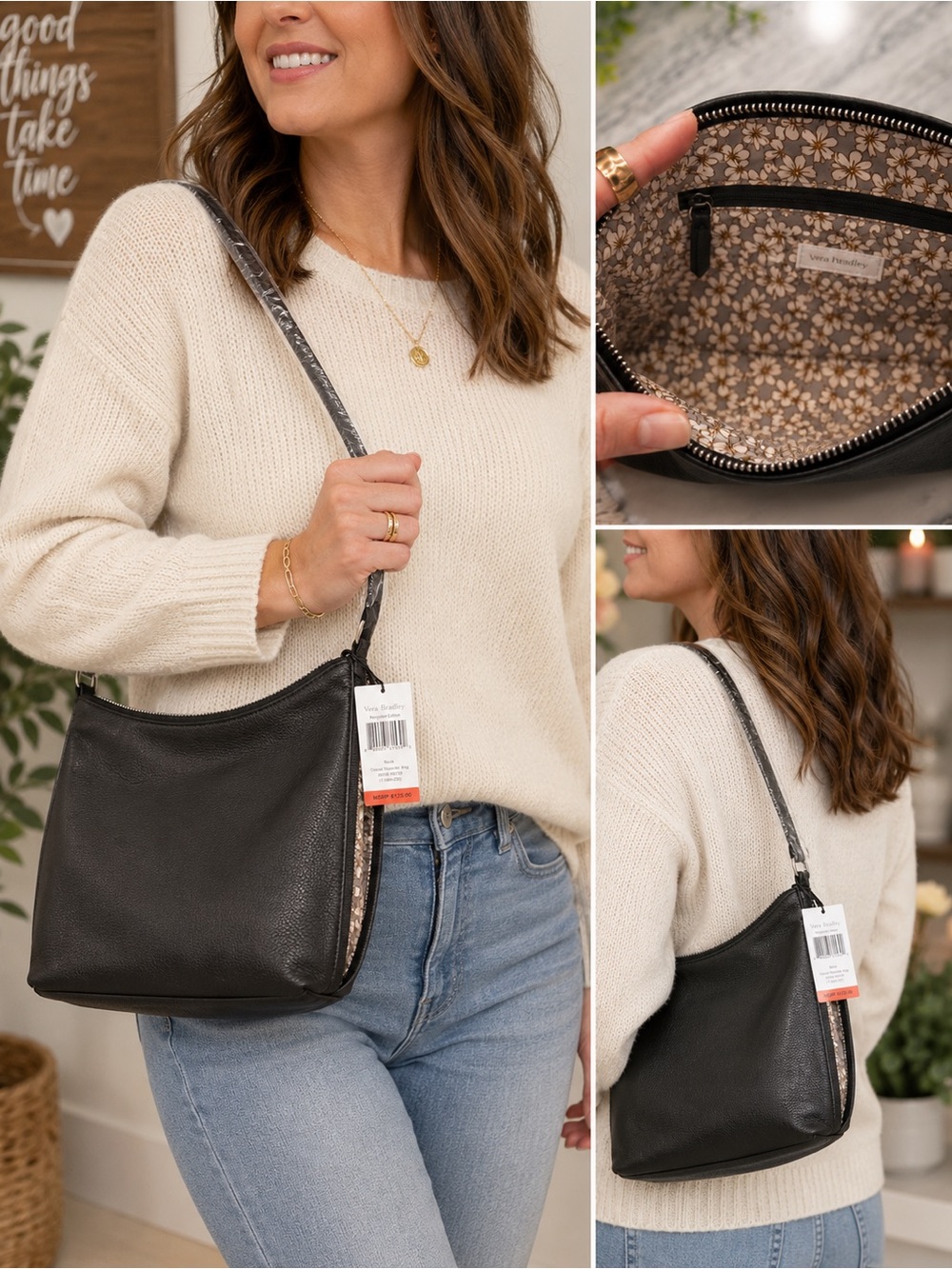 Vera Bradley Slouchy Bucket Shoulder Bag Moonless Night Black NWT $179